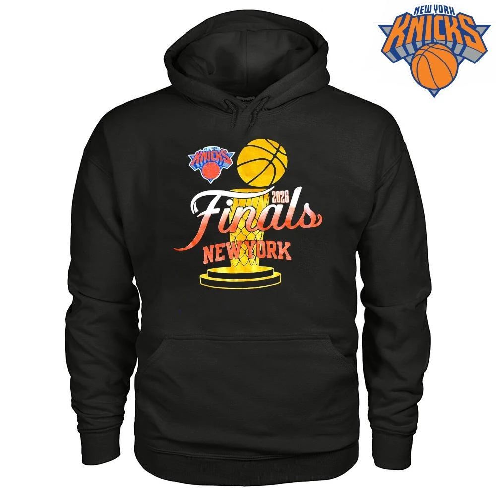 New York Knicks Basket Ball Net Trophy Logo Text Typography Graphic Design NBA Finals 2026 Shirt