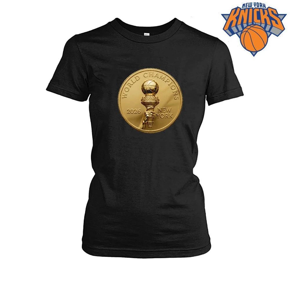 New York Knicks Champions NBA 2026 Gold Championship Coin Commemorative T Shirt