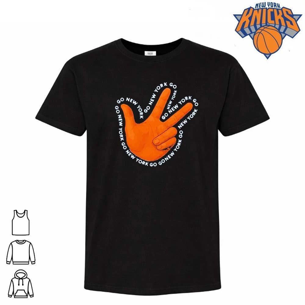 New York Knicks Big Knick Energy Statue of Liberty Three Finger Celebration Hand Go New York Blue Graphic NBA Finals 2026 Shirt