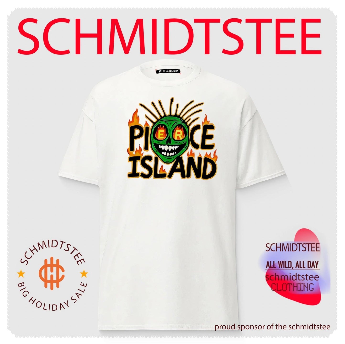 Spooky Island pierce Island green skull graphic shirt