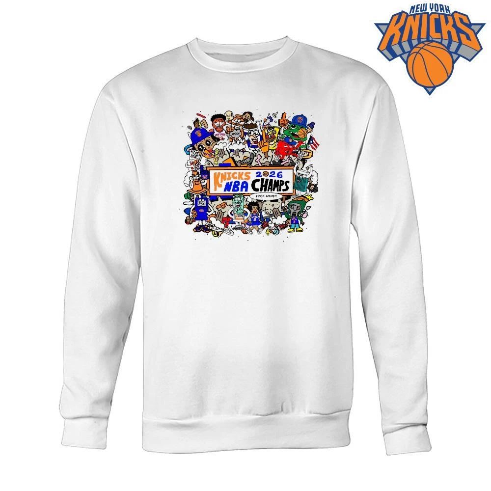 Knicks NBA Champs 2026 Cartoon Doodle New York Knicks Champions NBA 2026 Shirt