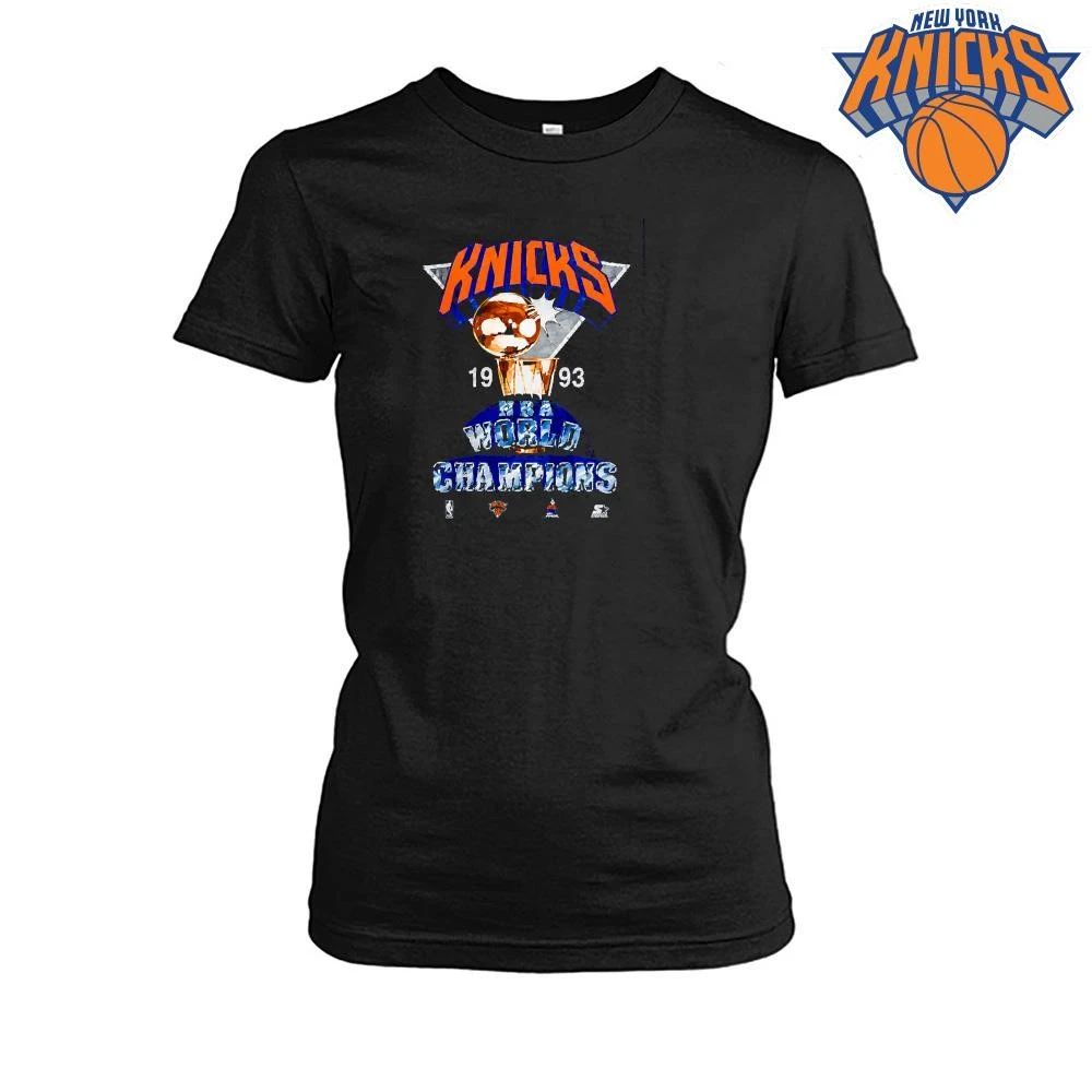 Vintage 1993 Knicks NBA World Champions Trophy Navy Blue Retro Graphic Tee Shirt