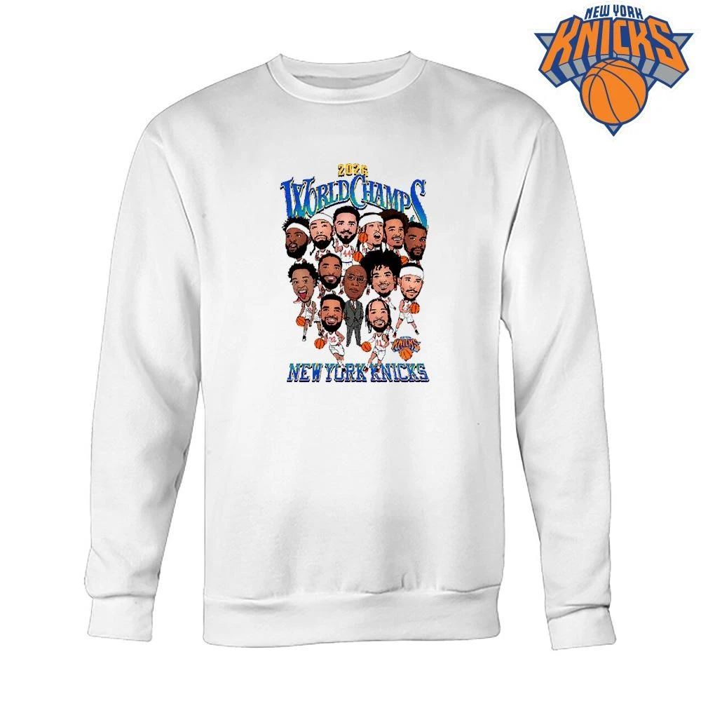 New York Knicks Champions NBA 2026 World Champs Caricature Team Roster Shirt