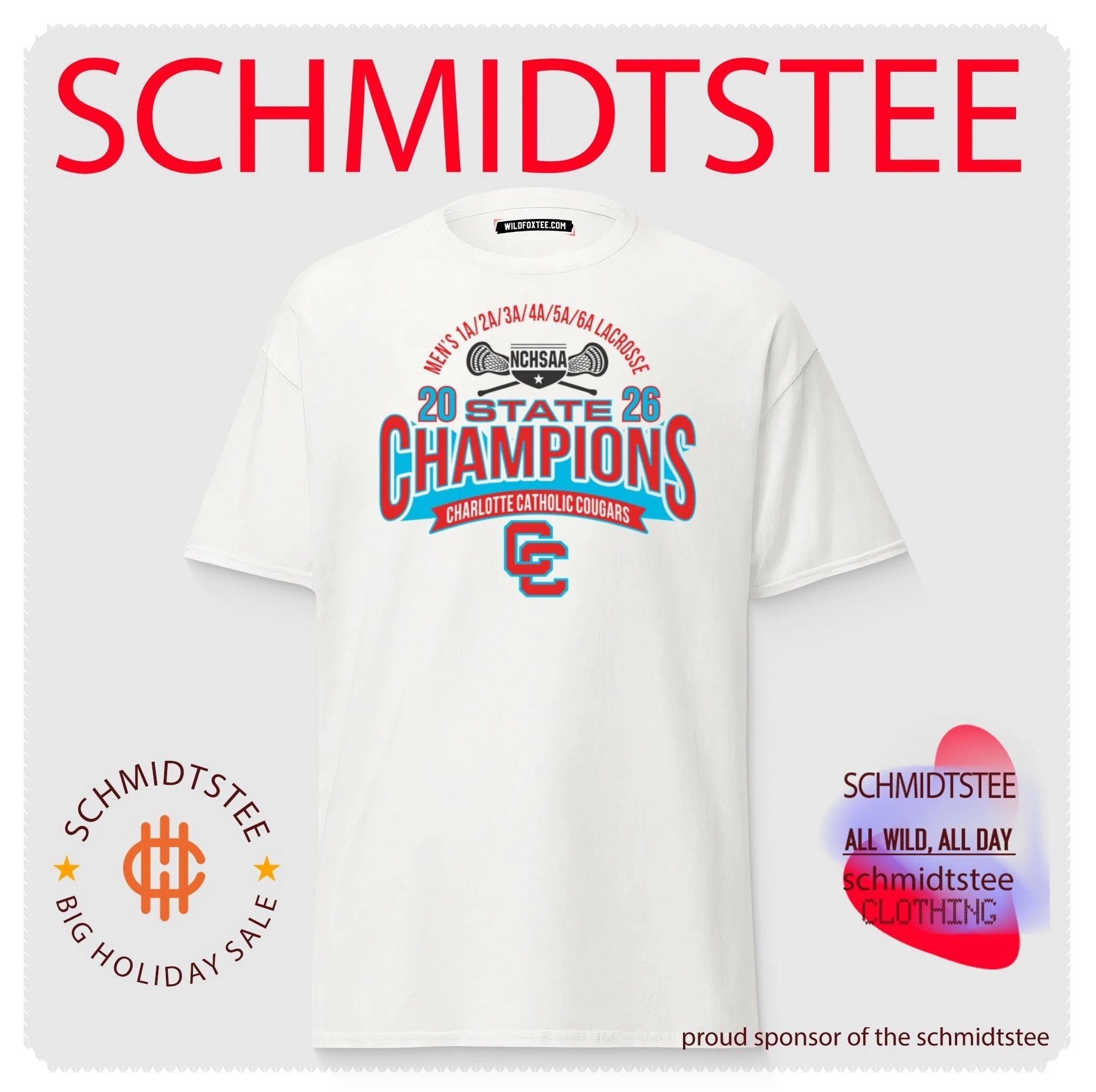 Charlotte Catholic Cougars 2026 NCHSAA Men’s 1A to 6A Lacrosse Champions shirt