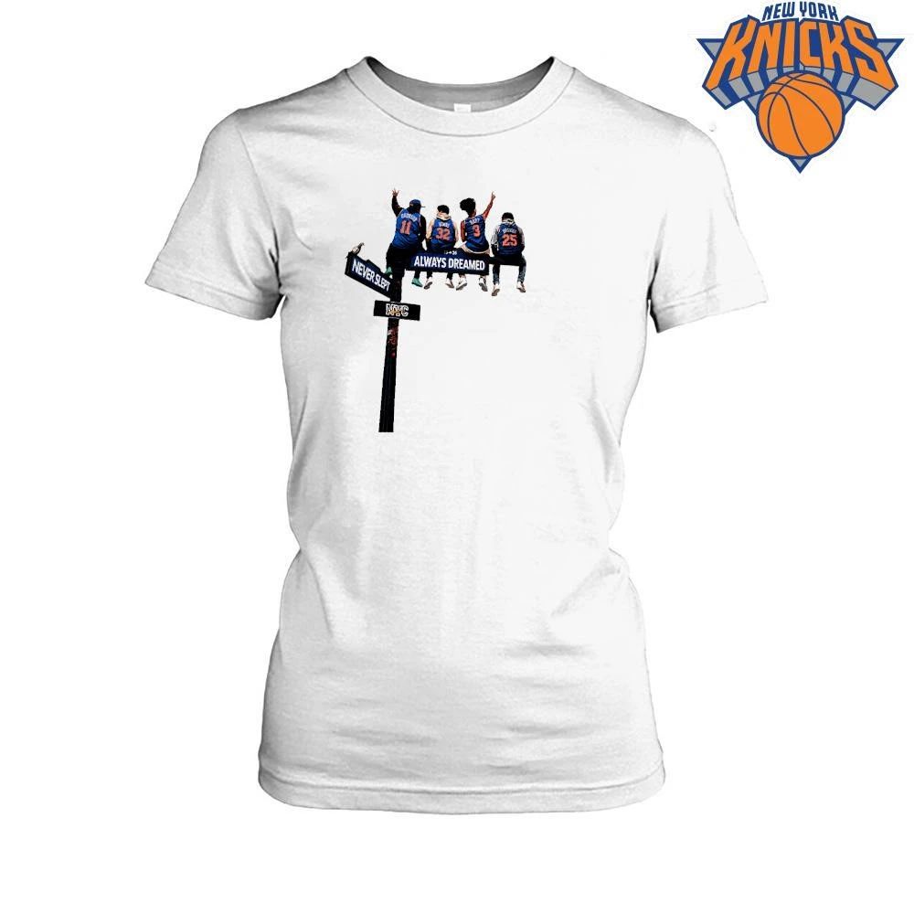 Brunson Towns Hart Bridges Sitting On NYC Street Sign Never Slept Always Dreamed New York Knicks Champions NBA 2026 shirt