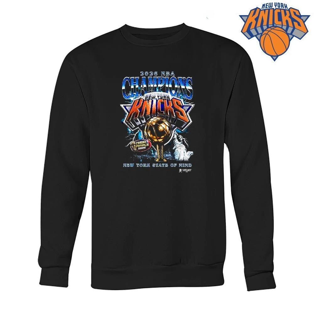 New York Knicks Champions NBA 2026 New York State Of Mind Trophy Chrome Graphic Shirt