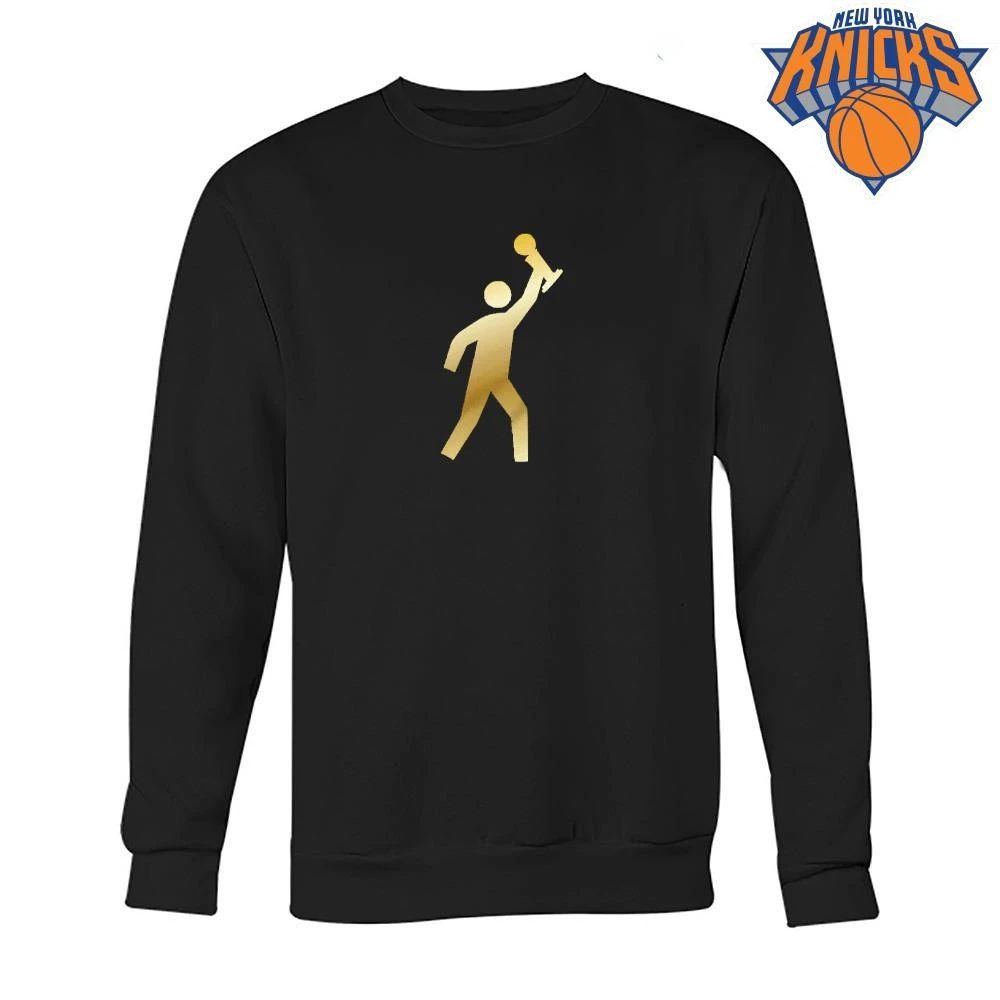 New York Knicks Champions NBA 2026 Gold Trophy Silhouette Minimalist Basketball Graphic Shirt