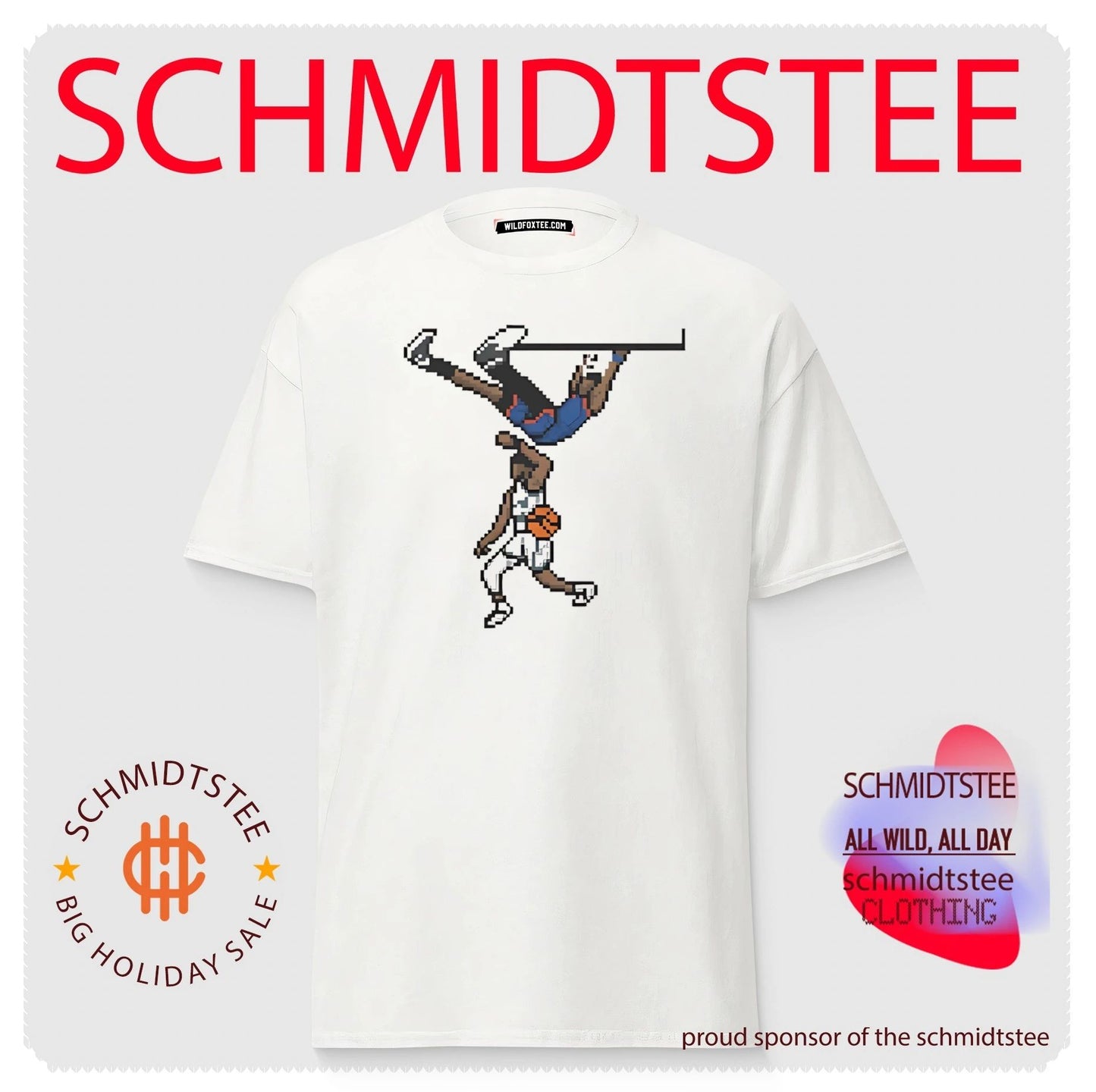 New York Knicks OG Anunoby dunking over Jayson Tatum 8-bit style pixel art shirt