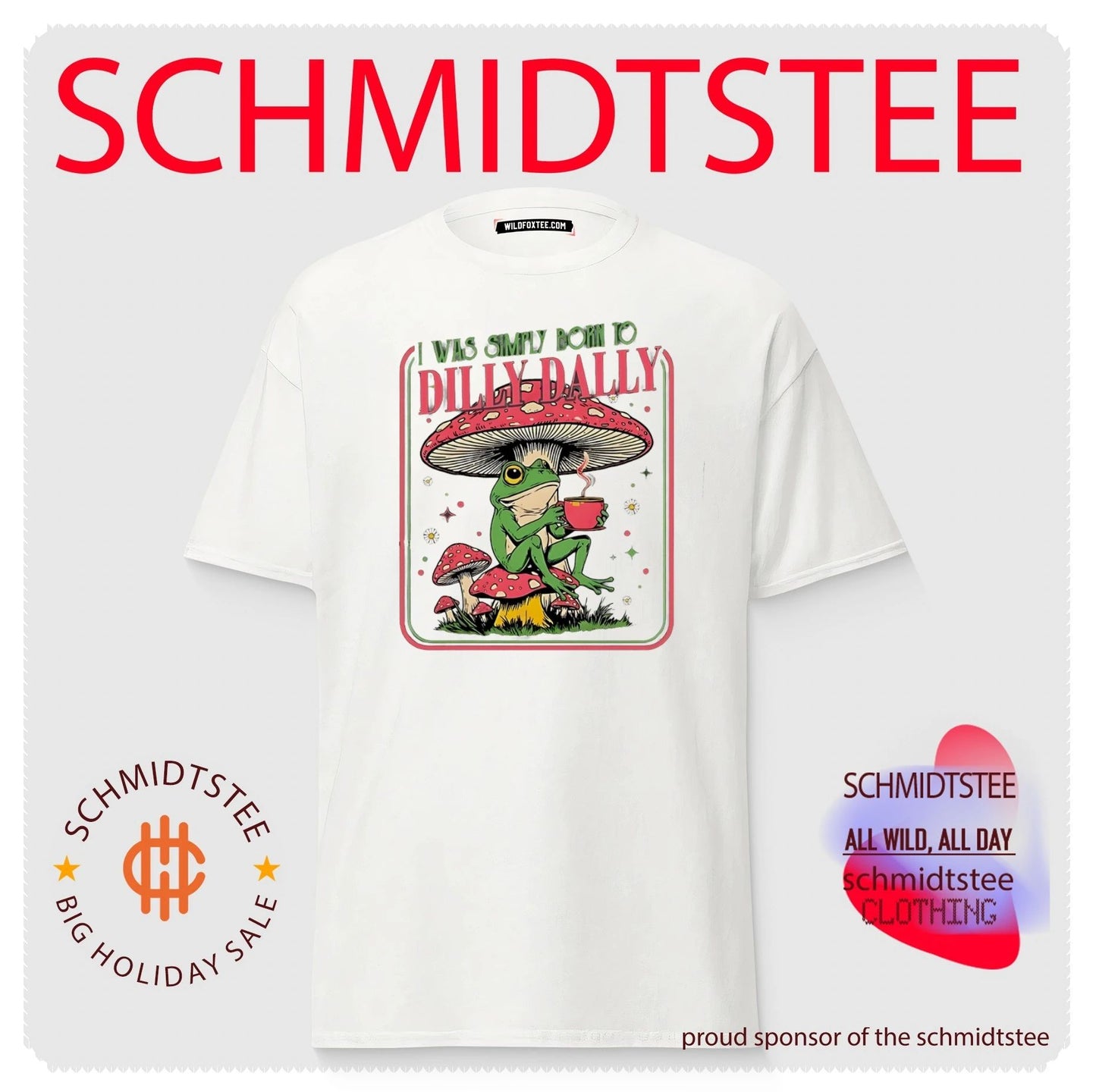 I was simply born to dilly dally cartoon frog sitting on mushroom shirt