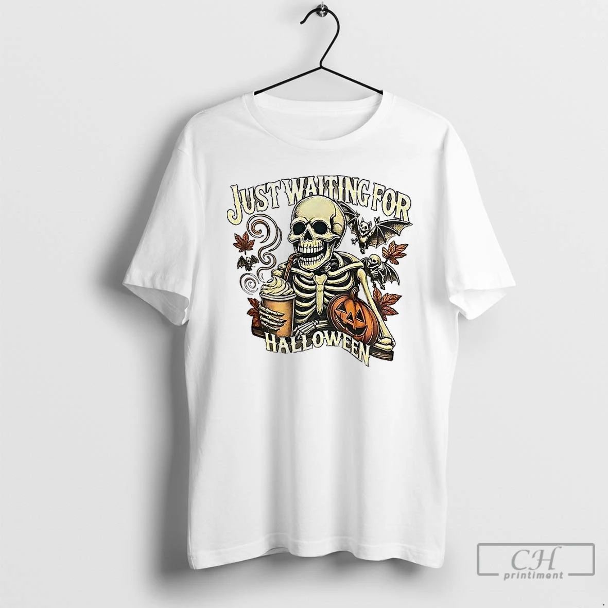 Premium Just Waiting For Halloween Skeleton Coffee T Shirts