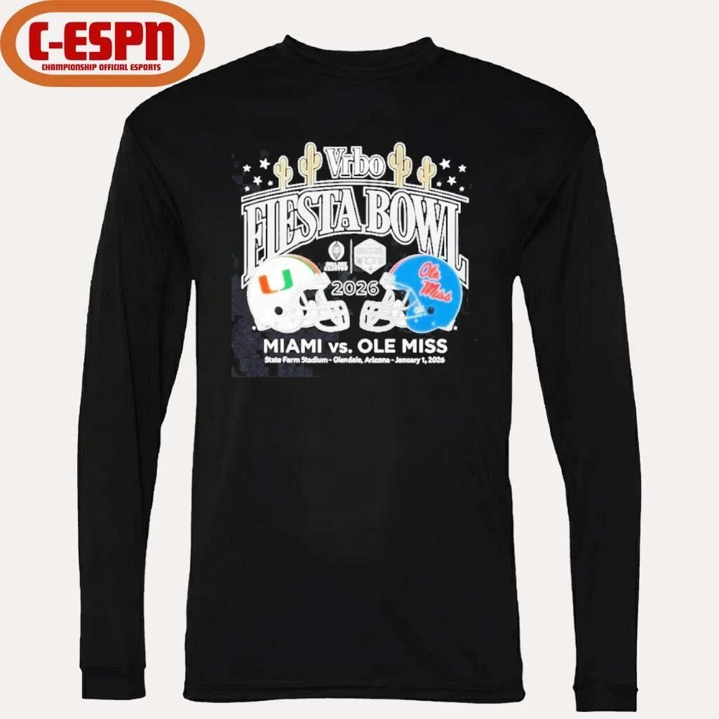 Miami Hurricanes Vs Ole Miss Rebels 2026 Vrbo Fiesta Bowl Matchup CFP Semifinal Shirt