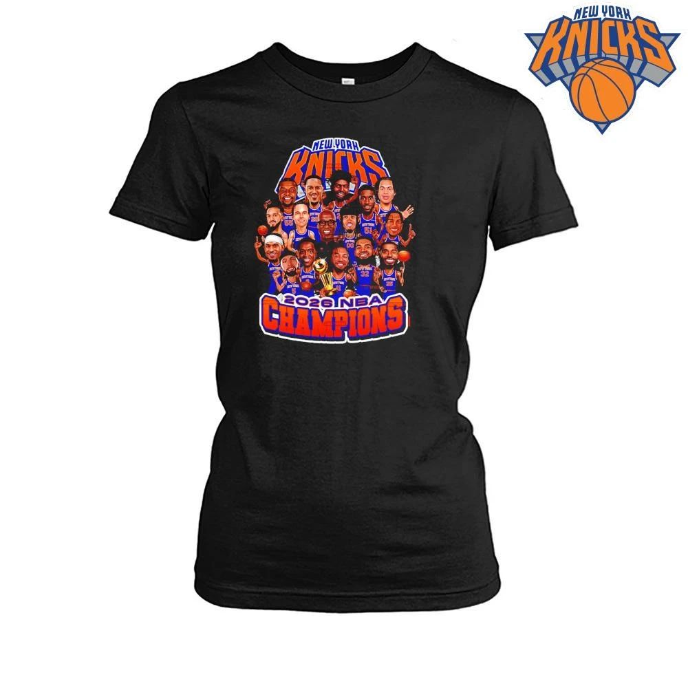 New York Knicks Champions NBA 2026 Team Roster Caricature Trophy Shirt