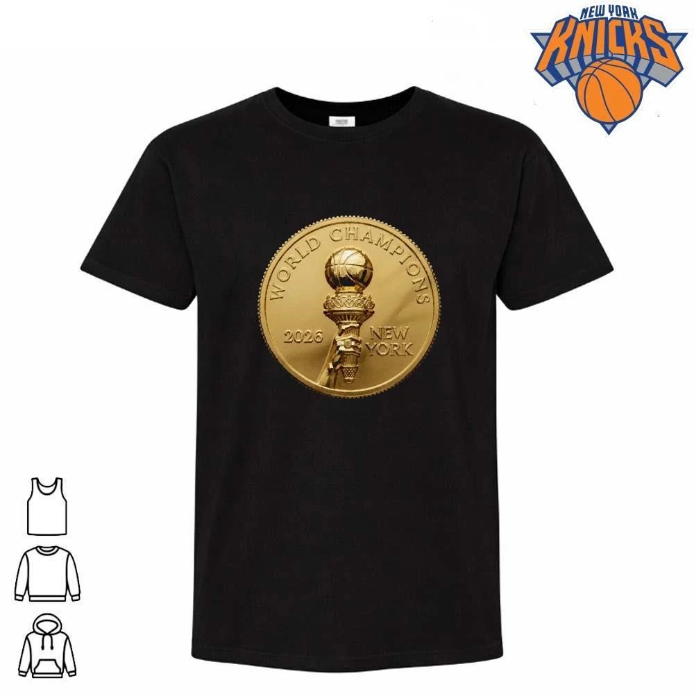 New York Knicks Champions NBA 2026 Gold Championship Coin Commemorative T Shirt