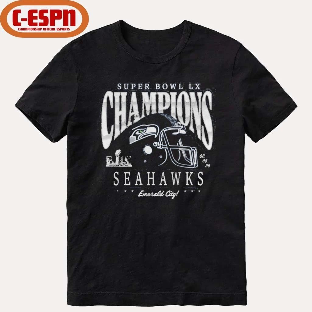 Seattle Seahawks Emerald City Super Bowl LX Champions Prestigious Run T-Shirt