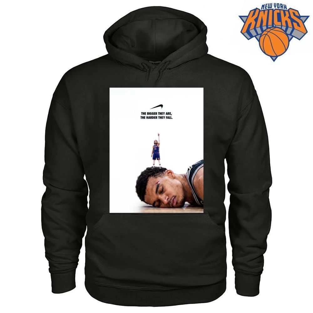 New York Knicks Jalen Brunson Over Victor Wembanyama The Bigger They Are Nike Graphic NBA Finals 2026 Shirt