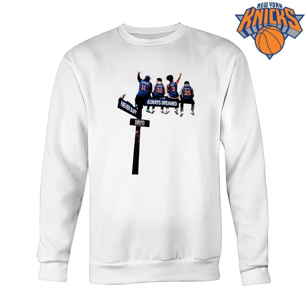 Brunson Towns Hart Bridges Sitting On NYC Street Sign Never Slept Always Dreamed New York Knicks Champions NBA 2026 shirt