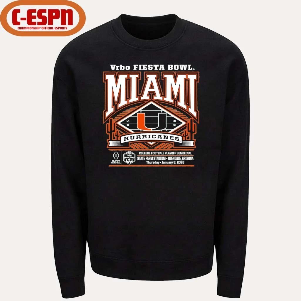 2026 Vrbo Fiesta Bowl Miami Hurricanes CFP Semifinal Power Frame T-Shirt