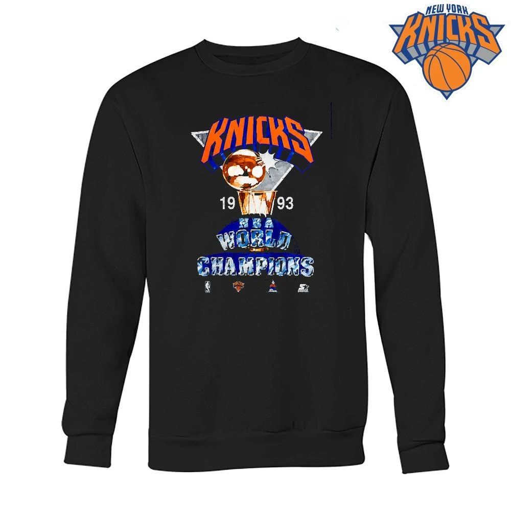 Vintage 1993 Knicks NBA World Champions Trophy Navy Blue Retro Graphic Tee Shirt