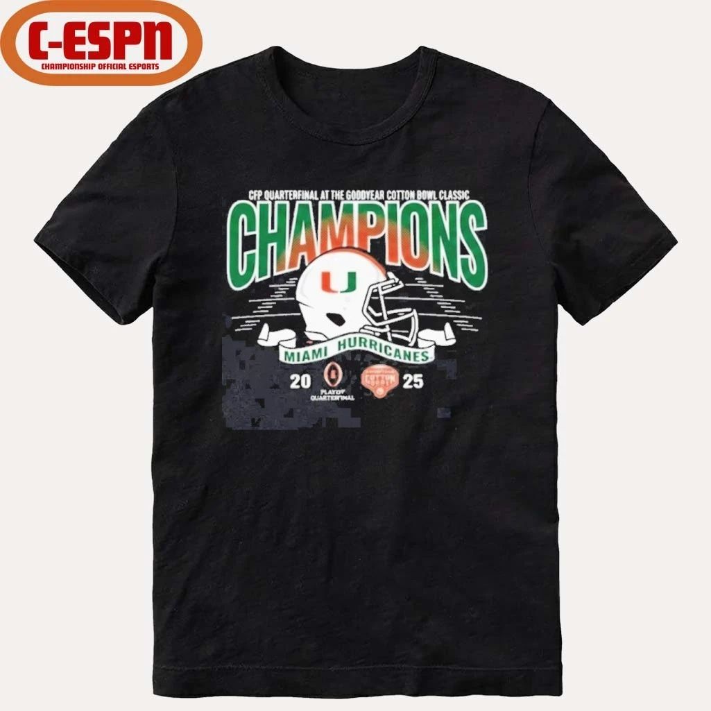 Miami Hurricanes 2025 CFP Goodyear Cotton Bowl Champions Helmet Shirt