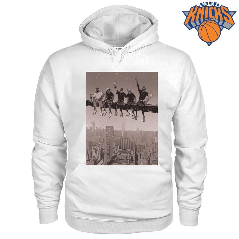 Lunch Atop A Skyscraper Steel Beam MSG Skyline Players Holding Larry O Brien Trophy New York Knicks Champions NBA 2026 shirt