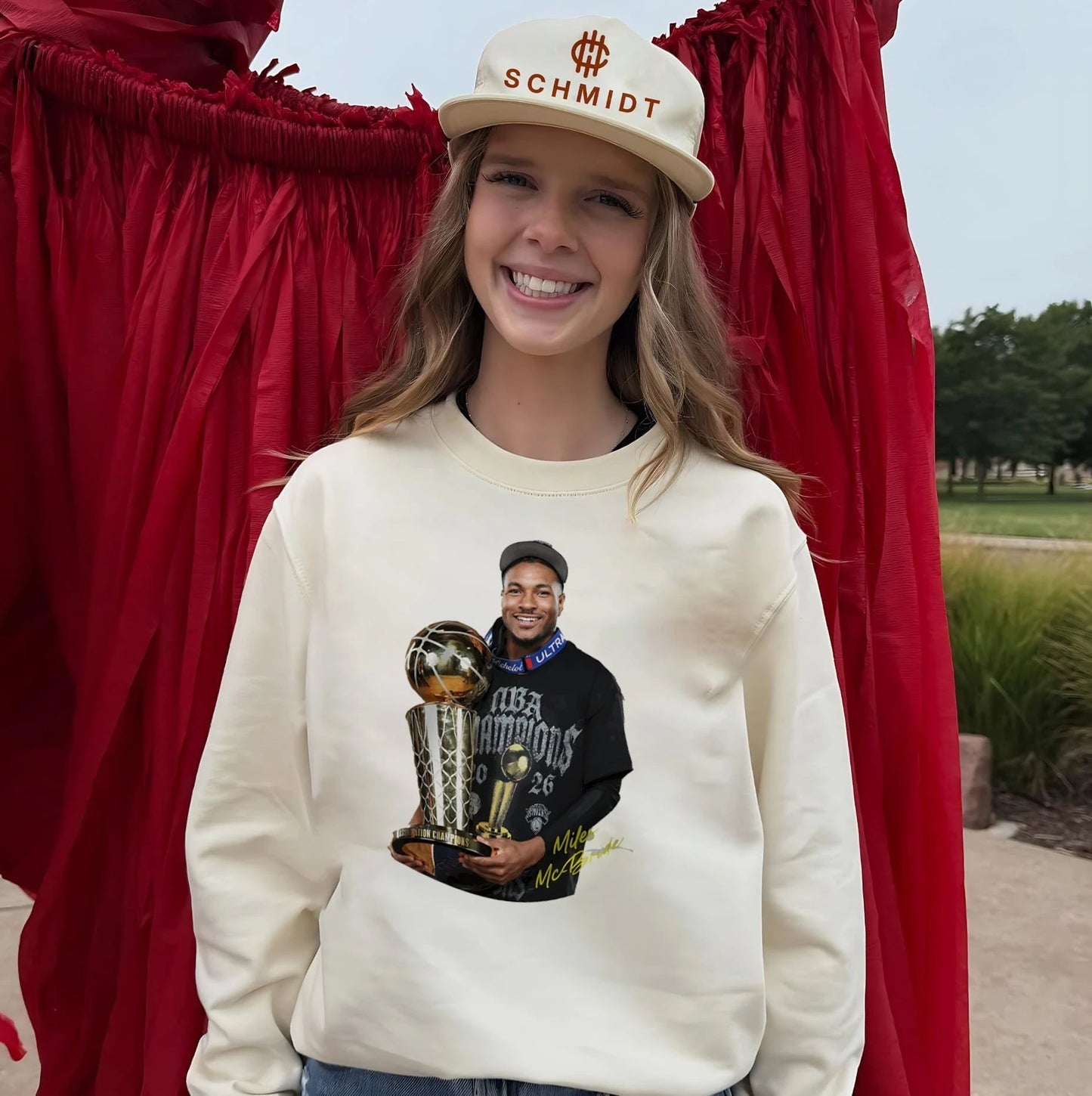 Miles Mcbride New York Knicks 2026 Nba Champions holding trophy shirt