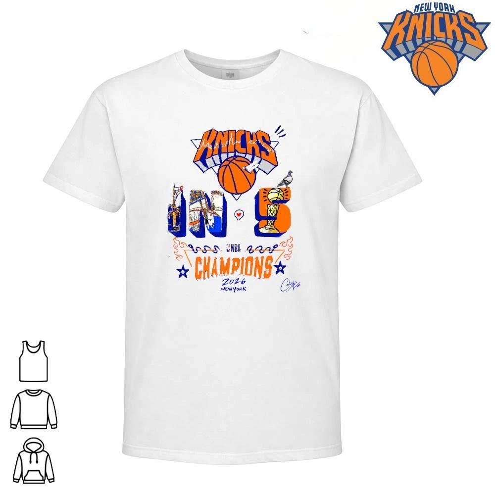 New York Knicks Champions NBA 2026 Knicks in 5 Cartoon Skyline Shirt