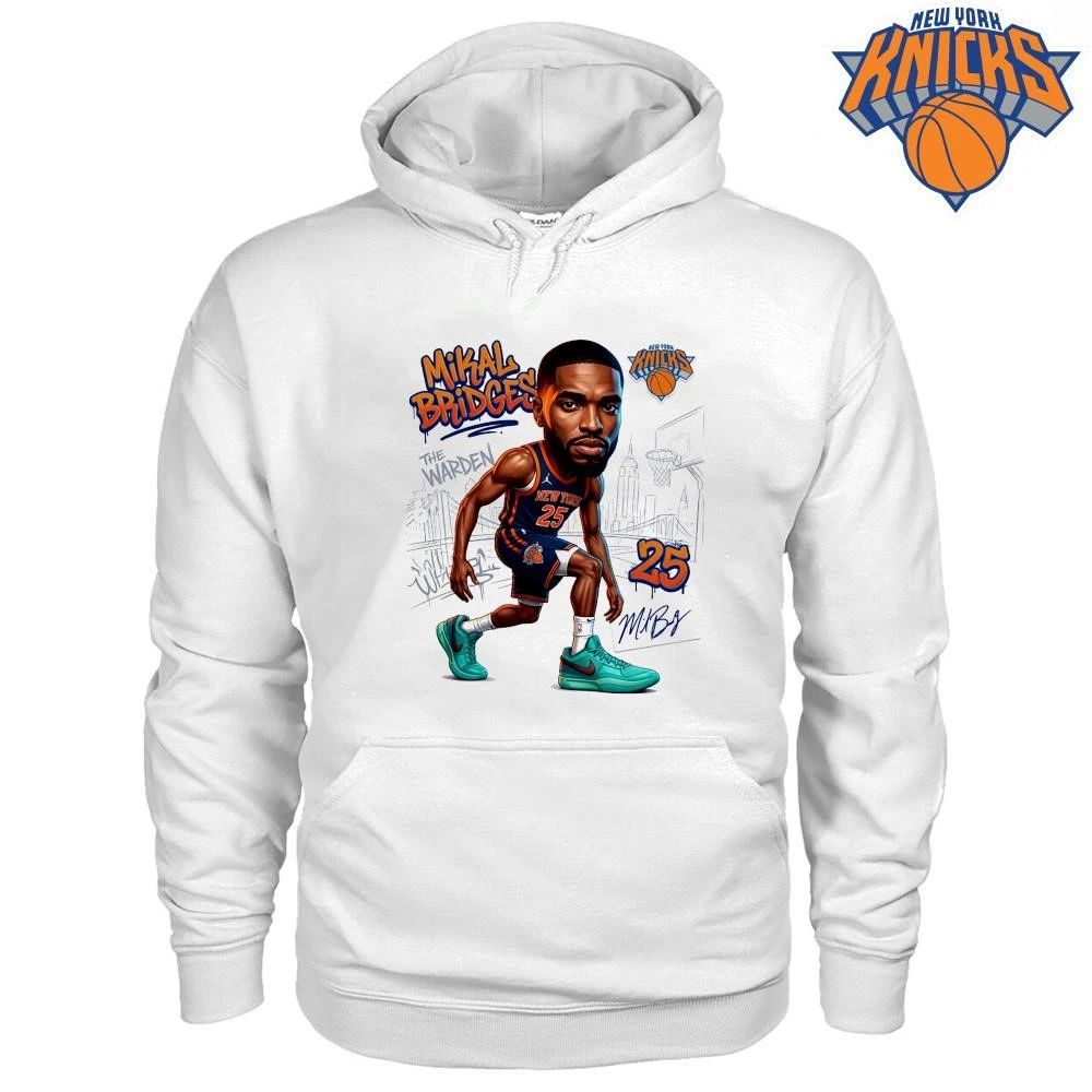 New York Knicks Mikal Bridges The Warden Caricature Number 25 Cartoon Graphic NBA Finals 2026 Shirt