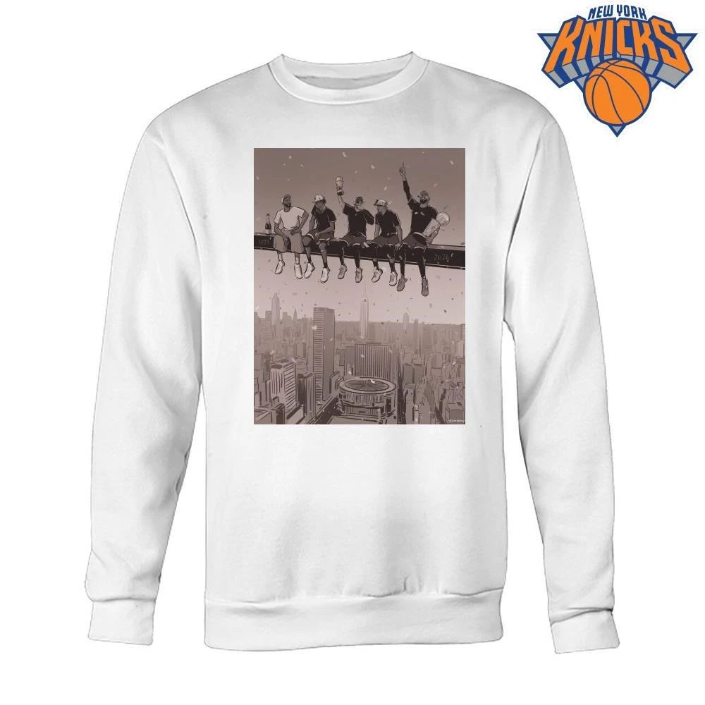 Lunch Atop A Skyscraper Steel Beam MSG Skyline Players Holding Larry O Brien Trophy New York Knicks Champions NBA 2026 shirt
