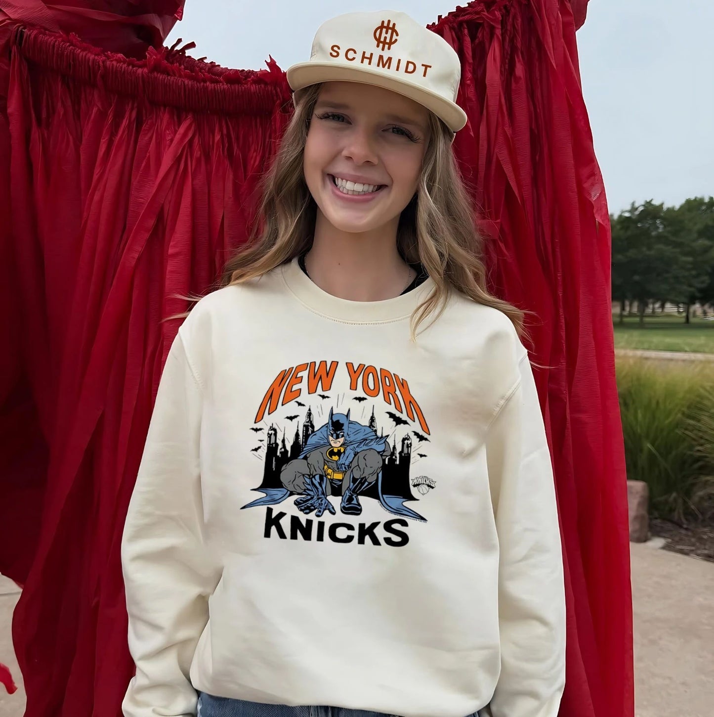 New York Knicks features Batman skyline graphic shirt
