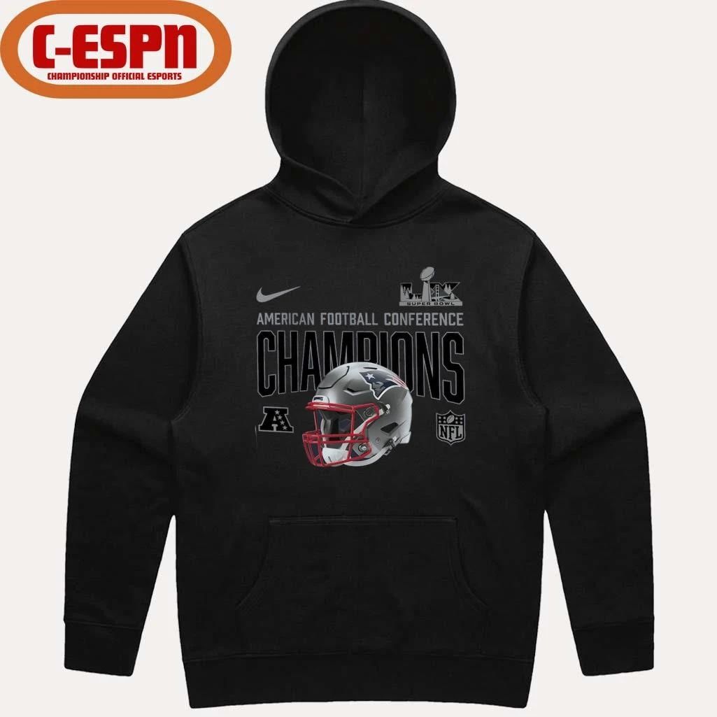 New England Patriots Nike 2025 AFC Champions Glory Shield Helmet T-Shirt