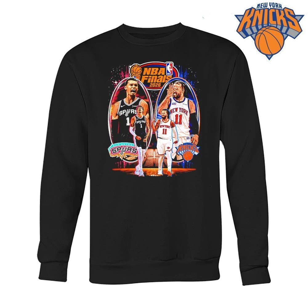 NBA Finals 2026 Game 1 New York Knicks Jalen Brunson vs San Antonio Spurs Victor Wembanyama Vintage Rap shirt