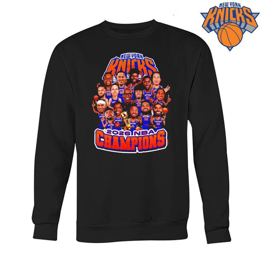 New York Knicks Champions NBA 2026 Team Roster Caricature Trophy Shirt