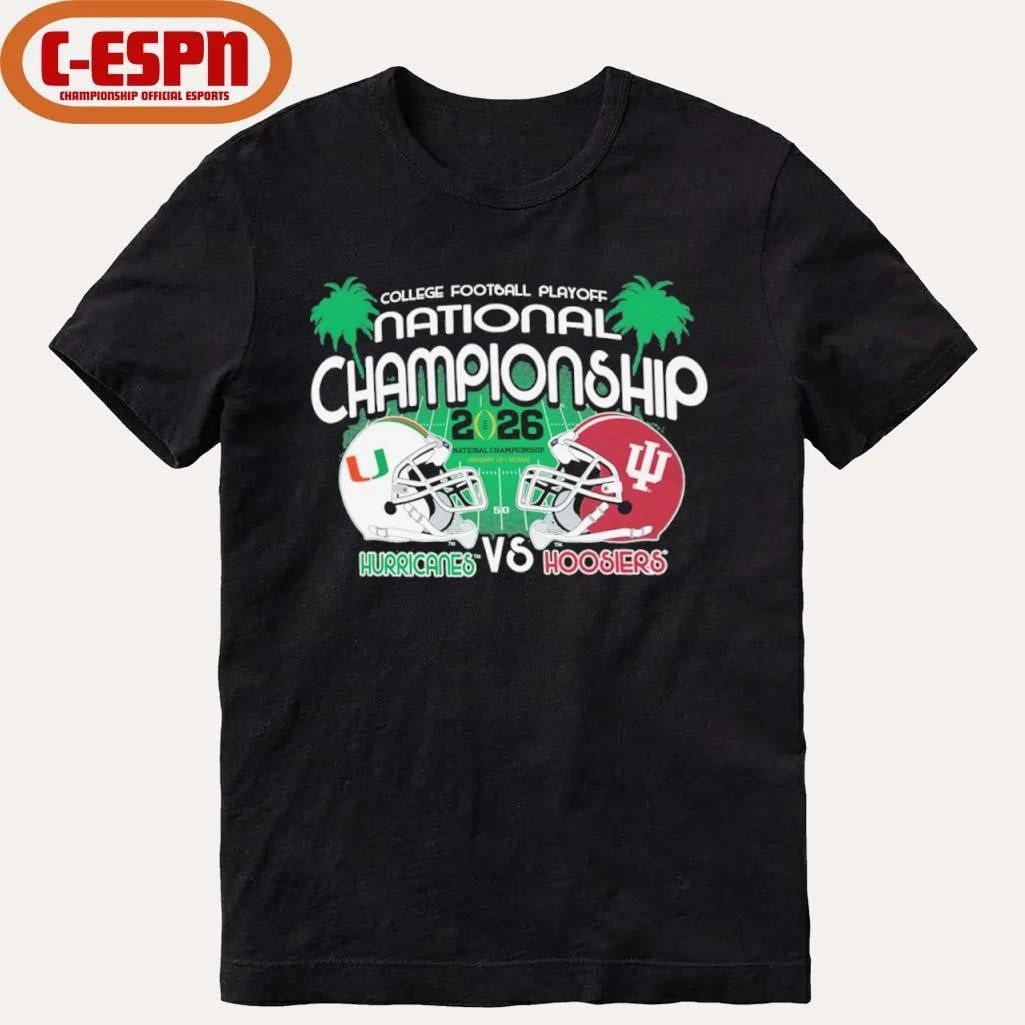 Indiana Vs Miami 2026 CFP National Championship Dual Helmet T-Shirt