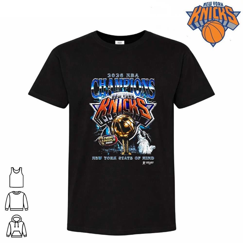 New York Knicks Champions NBA 2026 New York State Of Mind Trophy Chrome Graphic Shirt