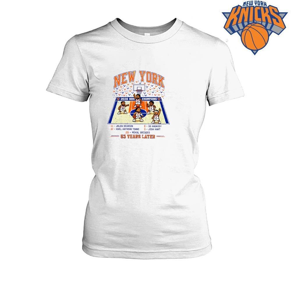 New York Knicks Champions NBA 2026 8 Bit Pixel Art Roster White Shirt