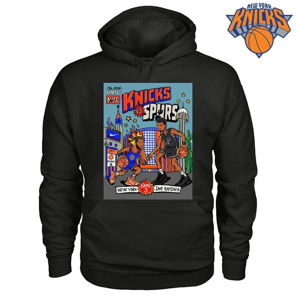 New York Knicks Vs San Antonio Spurs Jalen Brunson Victor Wembanyama Game 3 Cartoon Graphic Vintage NBA Finals 2026 Shirt