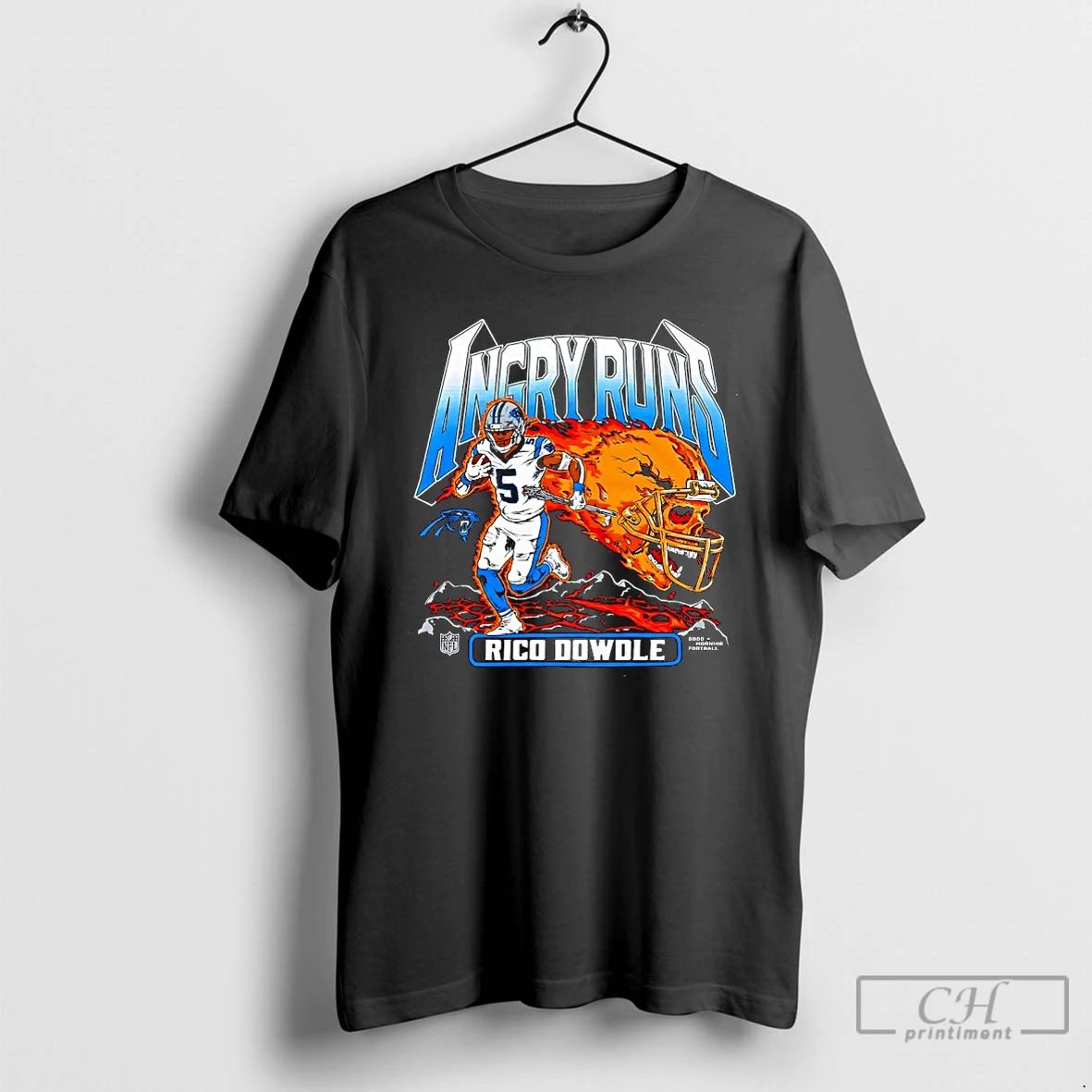 Premium Angry Runs 2025 Carolina Panthers Rico Dowdle T Shirts