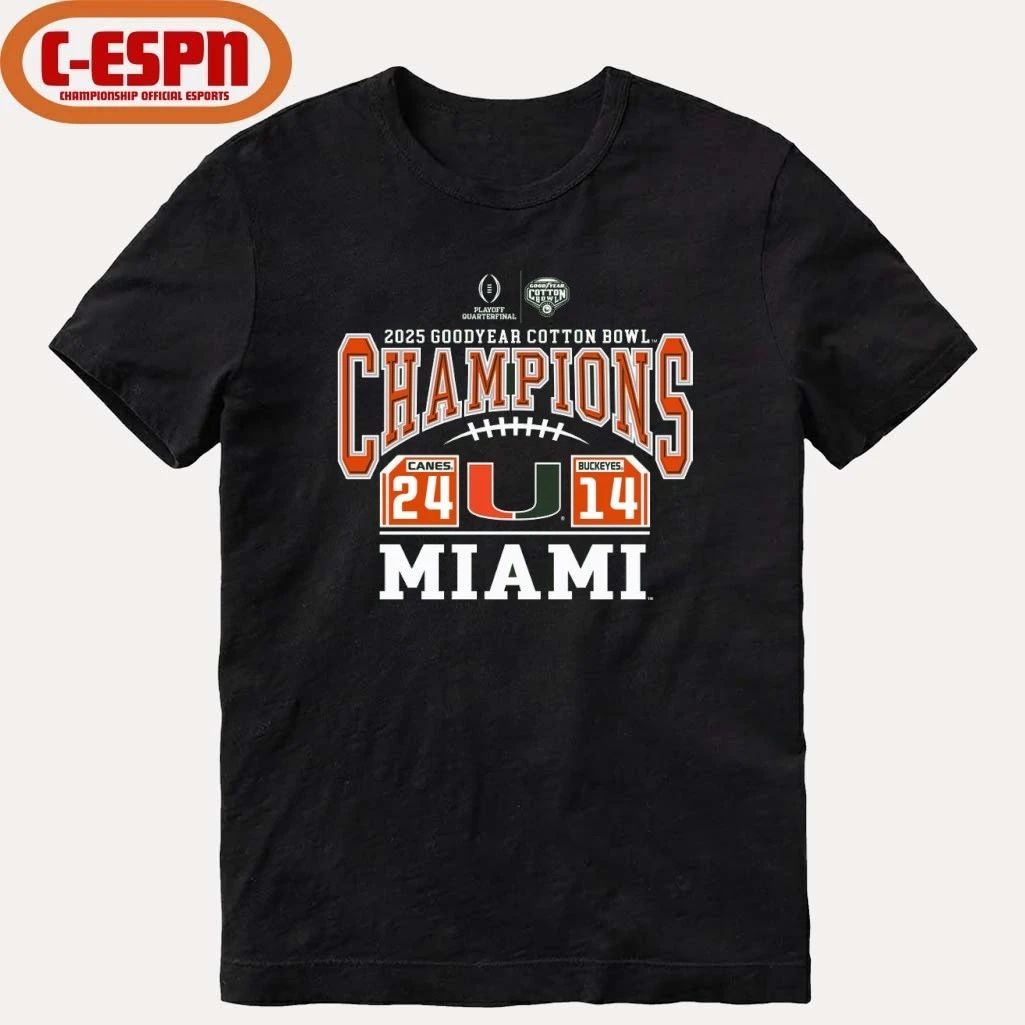 Miami Hurricanes SCORE SHIRT 2025 Men’s Cotton Bowl Champions Game