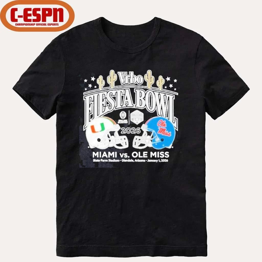 Miami Hurricanes Vs Ole Miss Rebels 2026 Vrbo Fiesta Bowl Matchup CFP Semifinal Shirt
