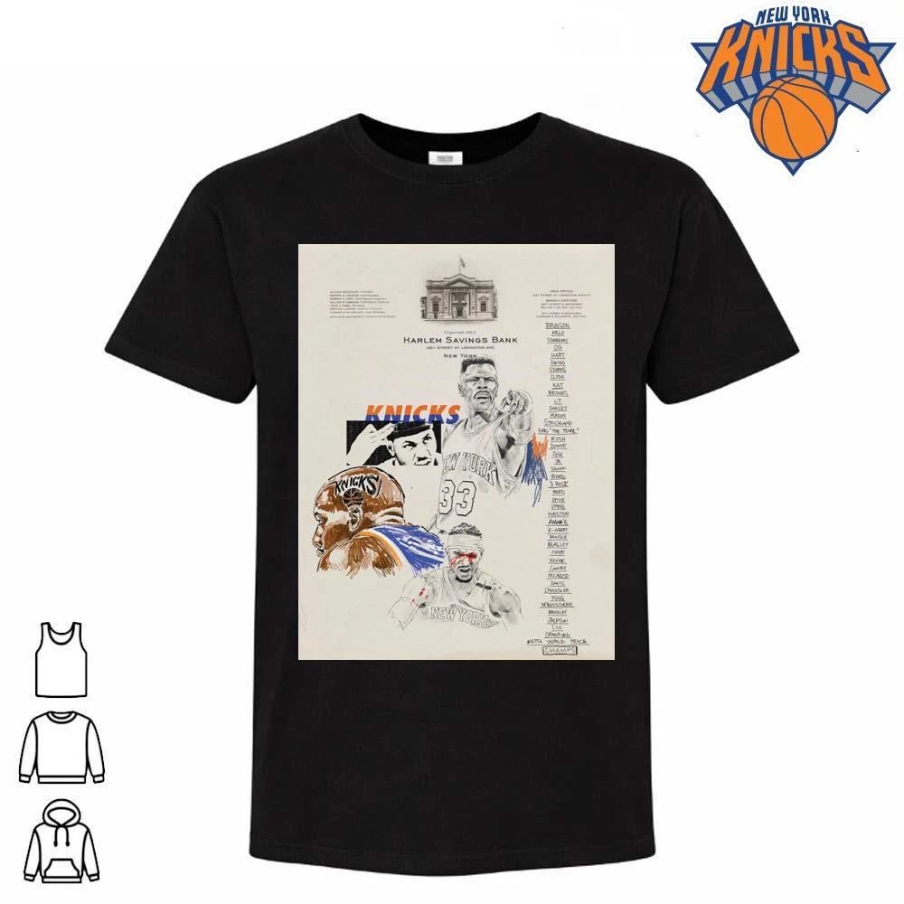 New York Knicks Champions NBA 2026 Harlem Savings Bank History Sketch Shirt