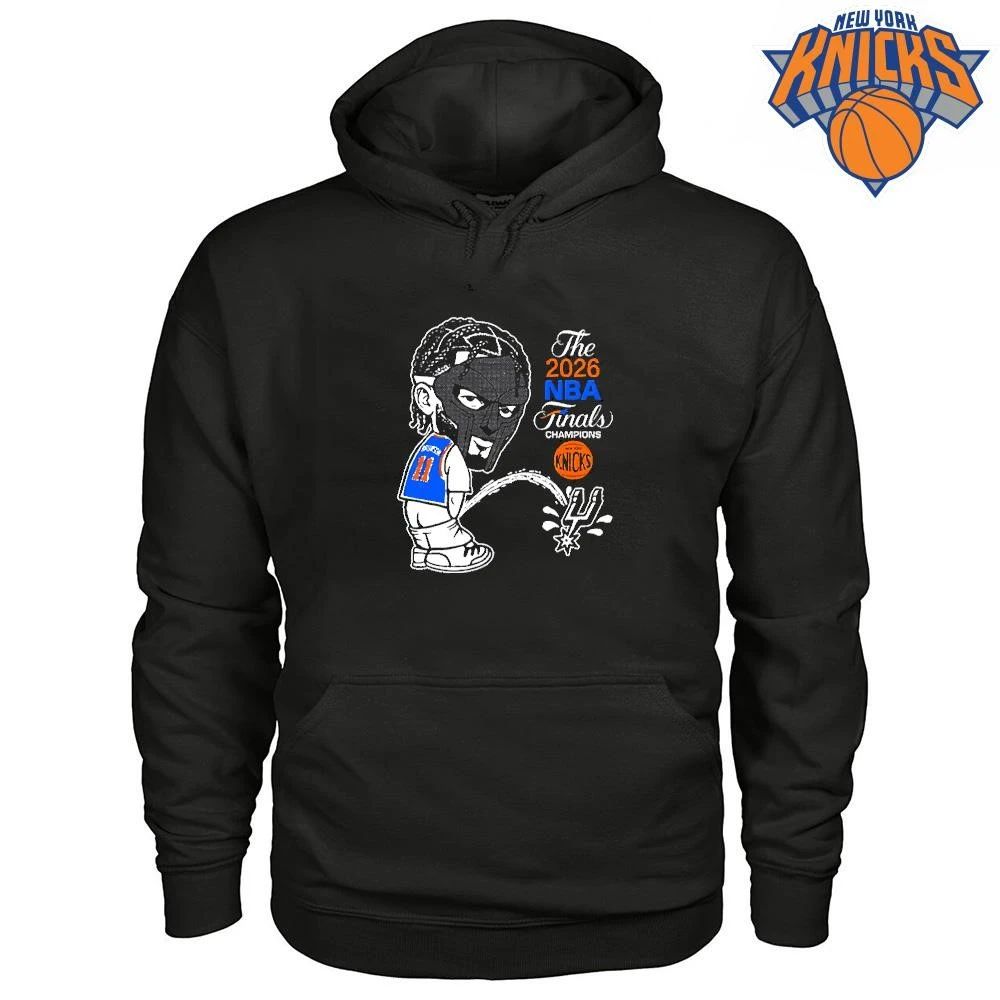 New York Knicks MF DOOM Mask Jalen Brunson Peeing On San Antonio Spurs Logo Black T Shirt