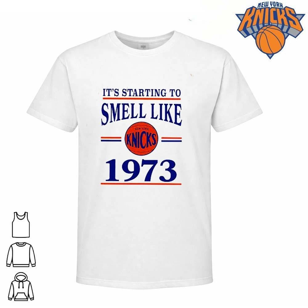 It Is Starting To Smell Like 1973 New York Knicks Basketball Vintage Text Graphic NBA Finals 2026 Shirt