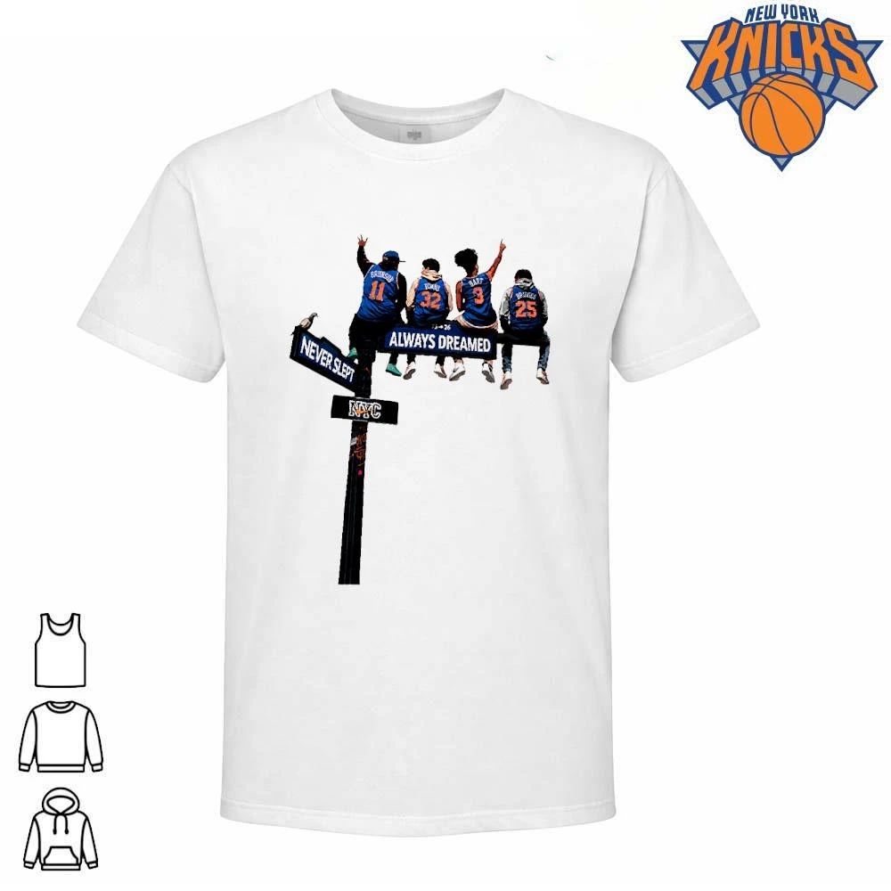 Brunson Towns Hart Bridges Sitting On NYC Street Sign Never Slept Always Dreamed New York Knicks Champions NBA 2026 shirt
