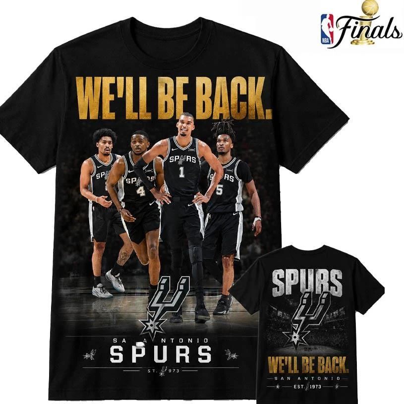San Antonio Spurs Victor Wembanyama We Will Be Back Vintage Team Graphic NBA Finals 2026 Two Sided Shirt