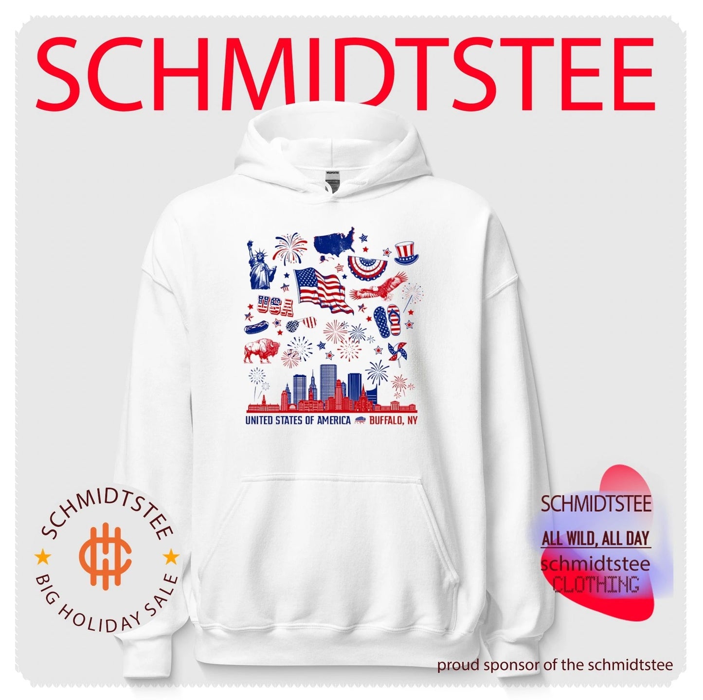 United State of America Red White and Buffalo skyline shirt