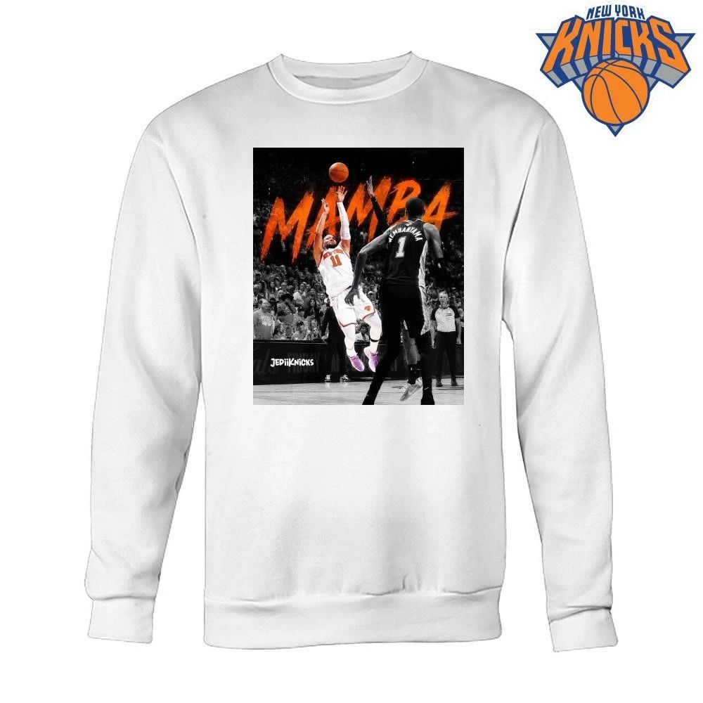 New York Knicks Jalen Brunson 11 Shooting Over San Antonio Spurs Victor Wembanyama 1 Mamba Orange Text Graphic NBA Finals 2026 Shirt