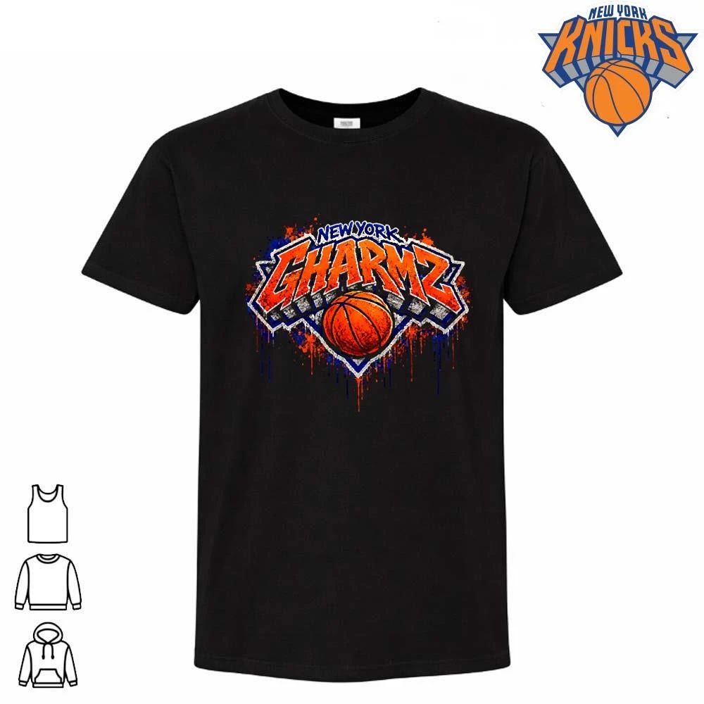 New York Knicks Gharmz Basketball Graphic Drip Style Black Tee Shirt