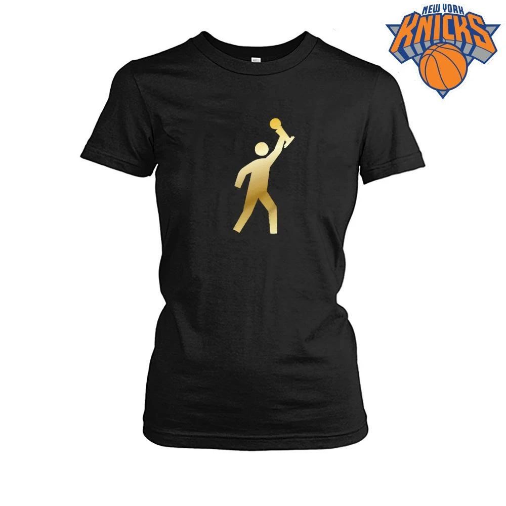 New York Knicks Champions NBA 2026 Gold Trophy Silhouette Minimalist Basketball Graphic Shirt