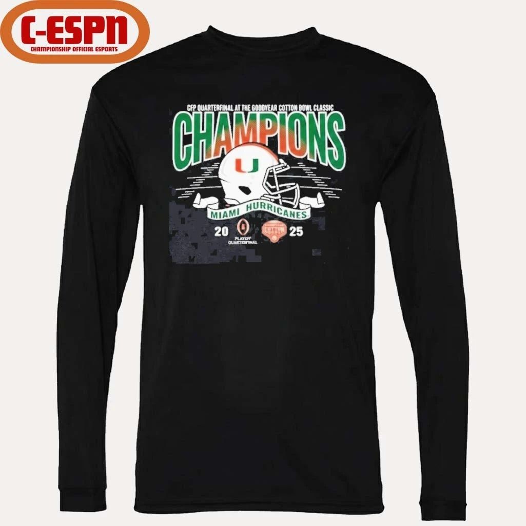 Miami Hurricanes 2025 CFP Goodyear Cotton Bowl Champions Helmet Shirt