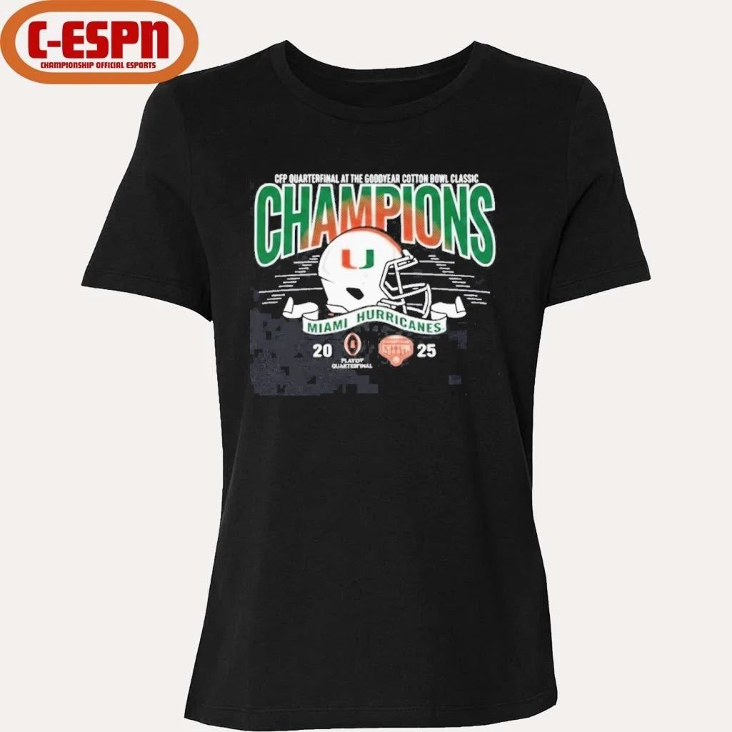 Miami Hurricanes 2025 CFP Goodyear Cotton Bowl Champions Helmet Shirt